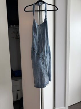 Fashion Nova Light Blue Denim Halter Dress